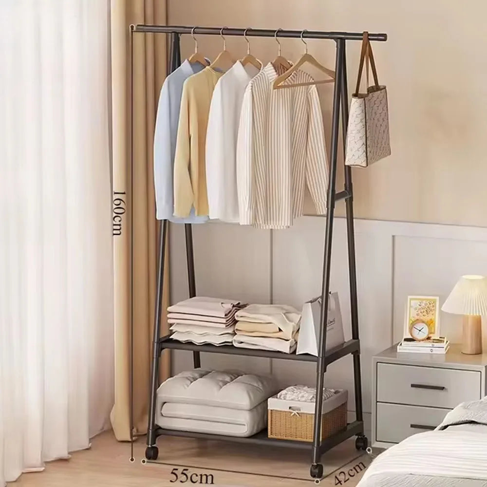 Clothes Rack Triangle Pulley with Wheels Hangers Coat Rack Living Room Bedroom Furniture Hangers Floor-Standing Clothes Racks