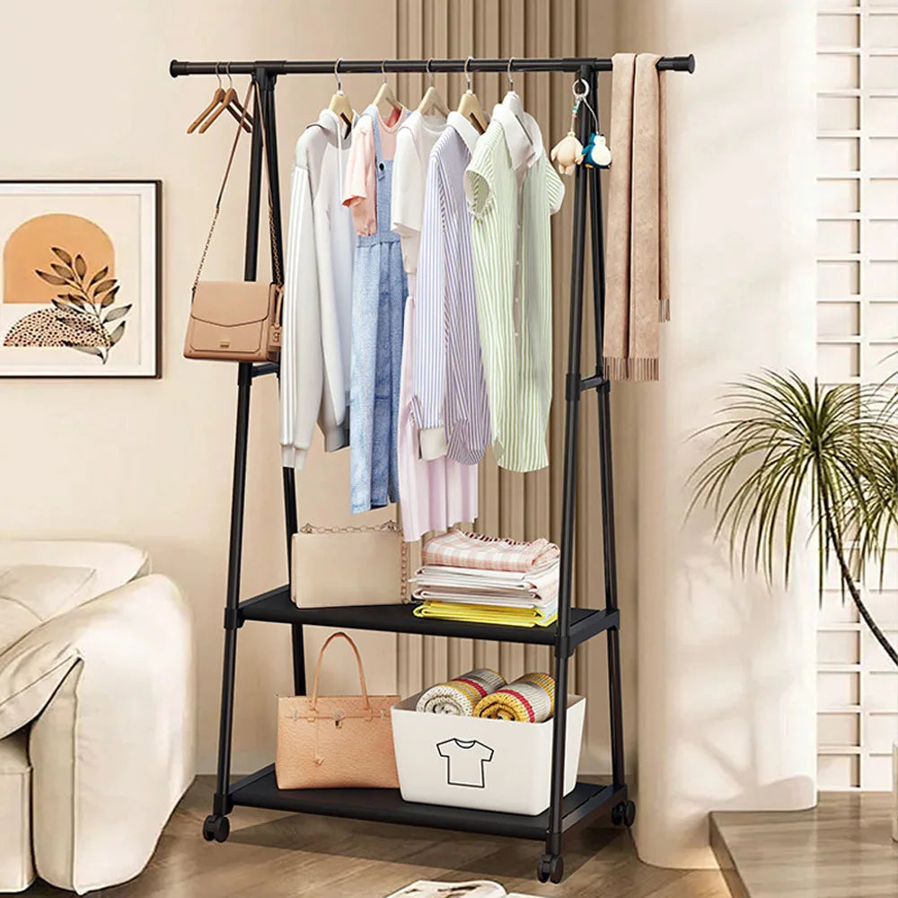 Clothes Rack Triangle Pulley with Wheels Hangers Coat Rack Living Room Bedroom Furniture Hangers Floor-Standing Clothes Racks