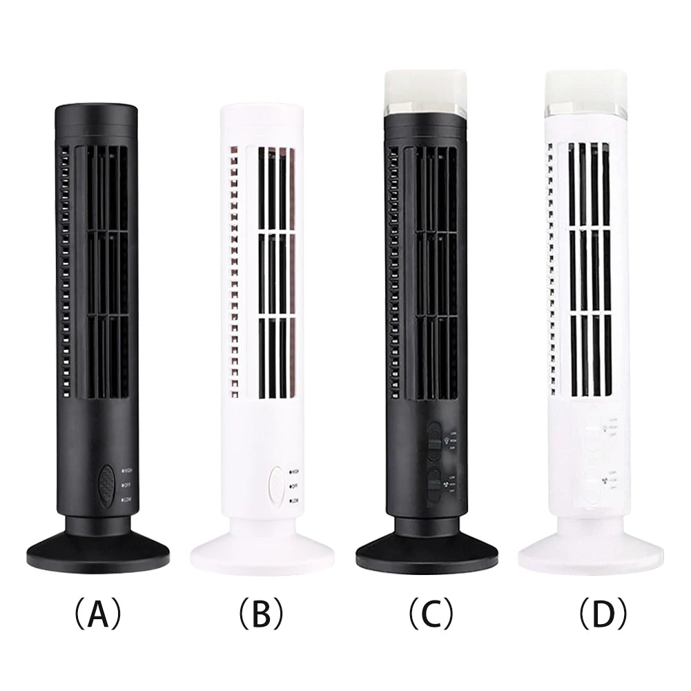 LED Tower Fan Bladeless Cooling Fan 2 Gear Speed Mini Vertical Conditioner No Leaf Air Conditioner for Living Room Bedroom