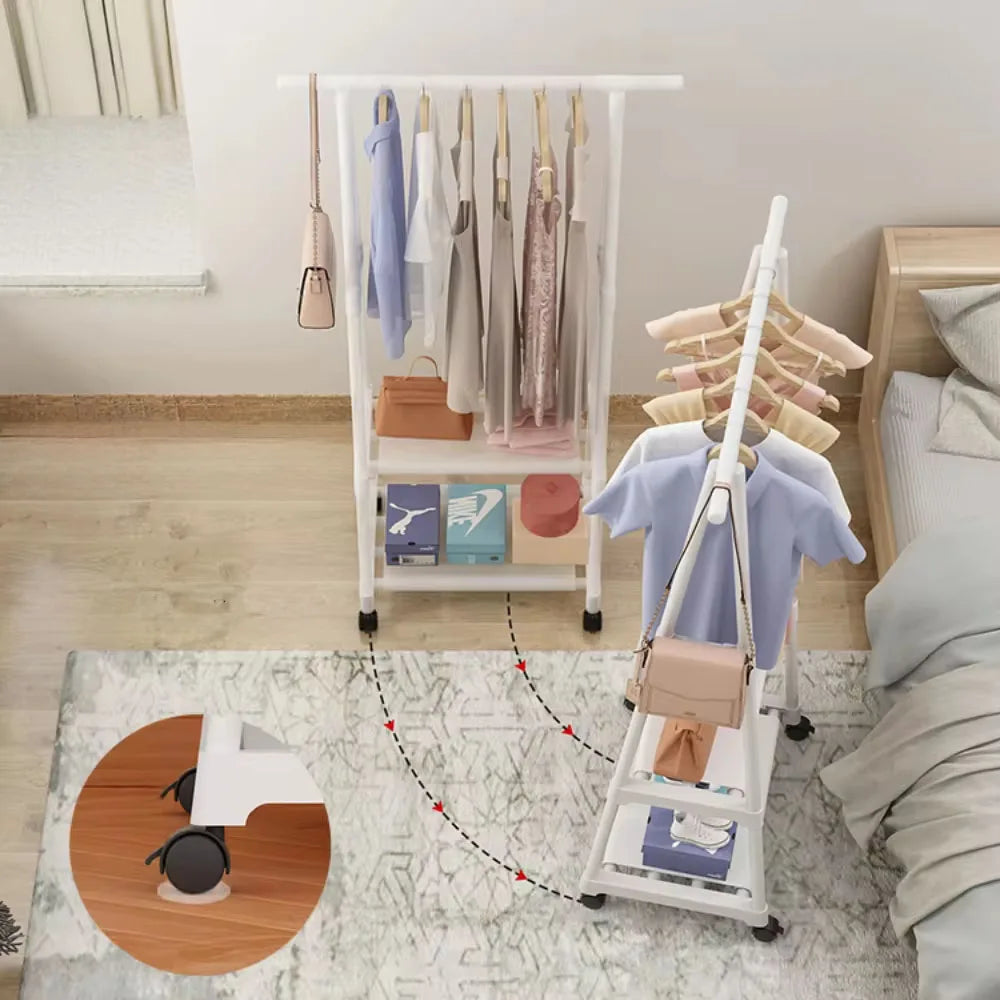 Clothes Rack Triangle Pulley with Wheels Hangers Coat Rack Living Room Bedroom Furniture Hangers Floor-Standing Clothes Racks