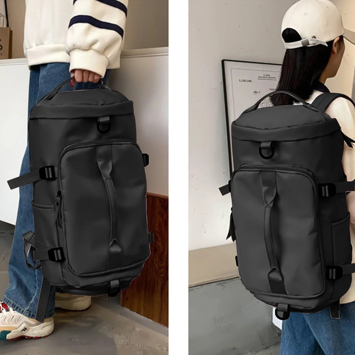 Multifunctional Black Overnight Gym Duffle Bag for Men and Women - Weekender Travel Companion