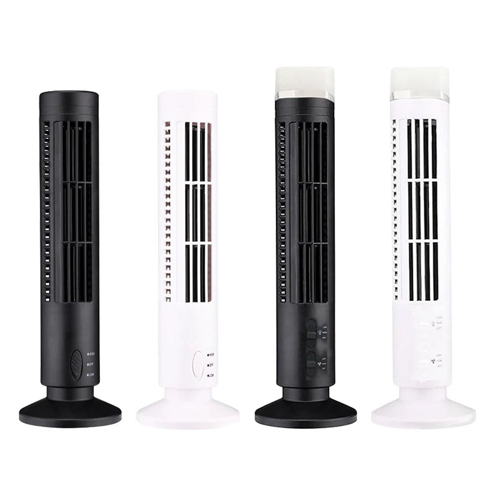 LED Tower Fan Bladeless Cooling Fan 2 Gear Speed Mini Vertical Conditioner No Leaf Air Conditioner for Living Room Bedroom