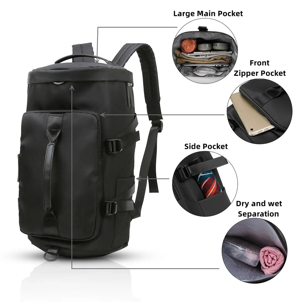 Multifunctional Black Overnight Gym Duffle Bag for Men and Women - Weekender Travel Companion